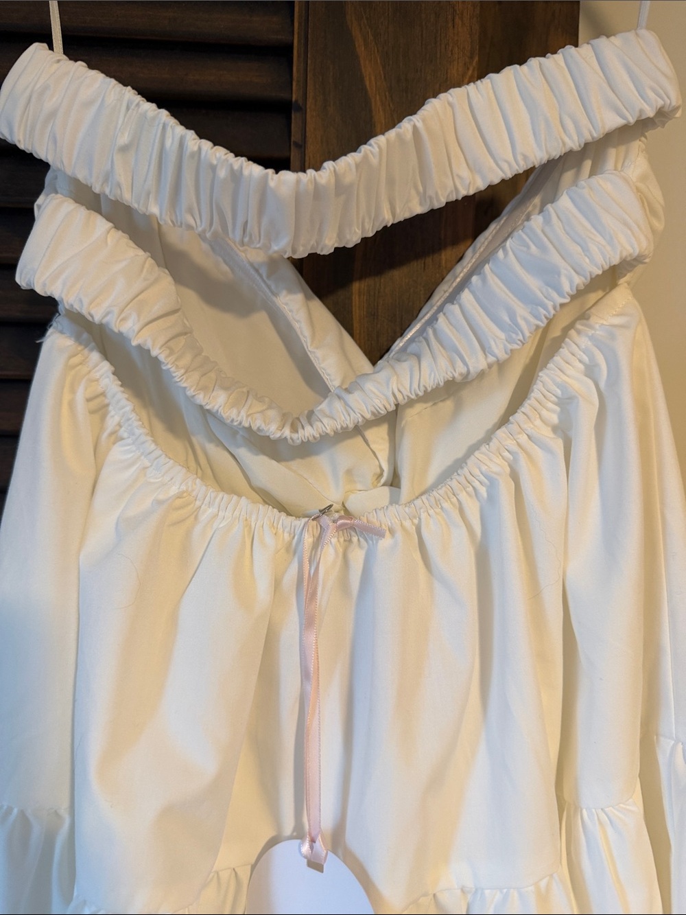 White Ruffled Tiered Mini Sundress with Drawstring Waist - Picture 3 of 3